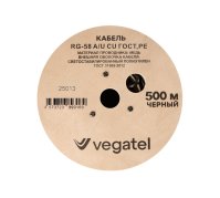 Кабель коаксиальный VEGATEL RG-58 A/U Cu (ГОСТ, PE, черный) бухта 500м